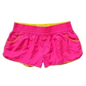 Y2K Workout Low Rise Mini Micro OP Womens Neon Pink Yellow Trim Size M
